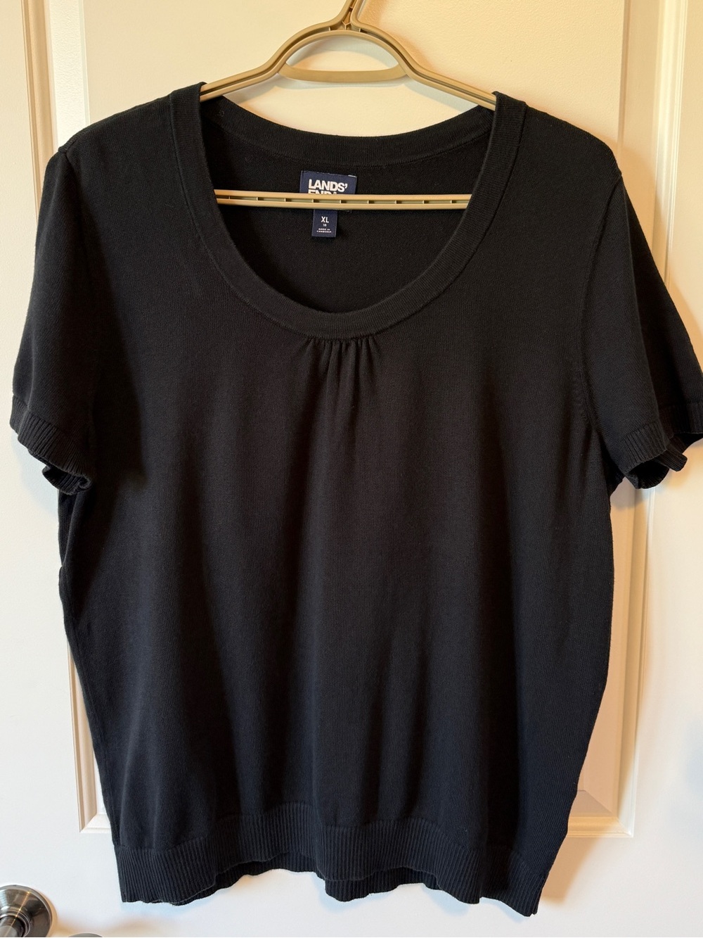 Land's End Cotton/Modal Black Short Sleeve Knit Sweater sz XL